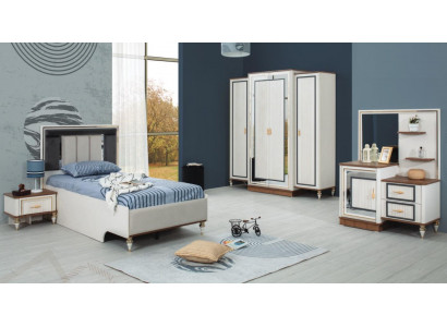 Schlofzëmmer Sets Jugendbett Kannerbett Wäiss Holz Set 5tlg Bett Modern