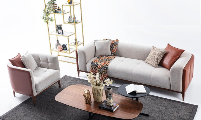 Modern Garnitur Drësëtzeger Fotell Sofa Stoff Gro Polstersofa Set 3+1 Sëtzer
