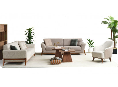 Canapé-Set Drësëtzeger Fotell Sofa Stoff Beige Stoffsofa Set 4 Deeler 3+3+1+1