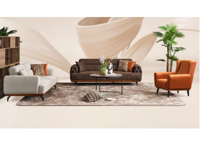 Canapé-Set Polstersofa Méifaarweg Dräisëtzer Fauteuil Sofa Stoff Set 3+3+1