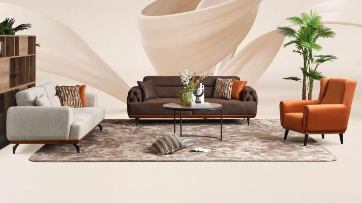 Canapé-Set Dräisëtzer Still Sofa Stoff 4 Deeler Stoffcanapé Méifaarweg 3+3+1+1