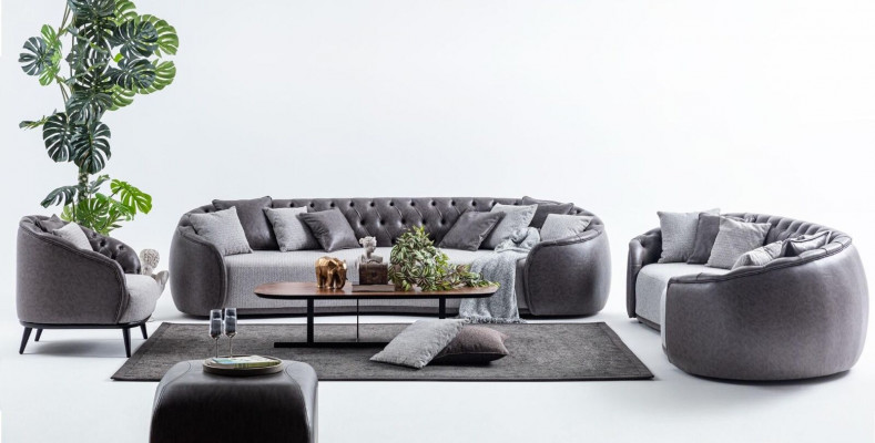 Luxus Villa Miwwel Griich Chesterfield Canapé Kompositioun Stoffcouchen Textil 4+3+1