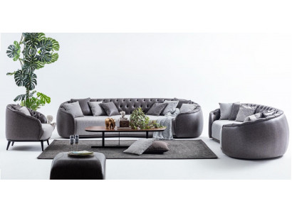 Luxus Villa Miwwel Griich Chesterfield Canapé Kompositioun Stoffcouchen Textil 4+3+1
