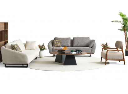 Canapé Set Dräi-Sëtzer Still Stoff Sofa Beige Stoffsofa Set Gro 3+3+1