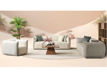 Canapé-Set Dräi-Sëtzer Fauteuil Sofa Stoff Beige Stoffsofa Véiersëtzer 4+3+1