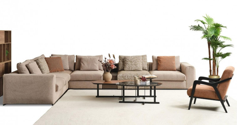Eckcouch L Form Grouss Wohnlandschaft Canapé Beige Modern Polsterdivan