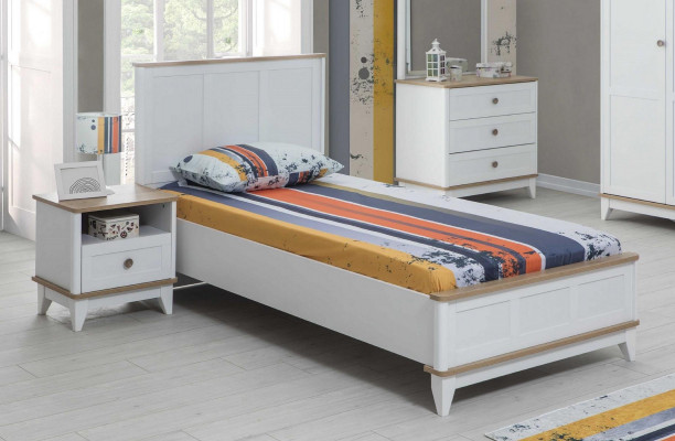 Kandebett Bettrahmen Bett Kannerzëmmer Kannerzëmmerschëff Wäiss Holz