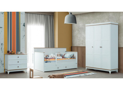 Kannerlafstall Kannerbettchen Garnitur Bettchen Wäiss Holz Set 3tlg
