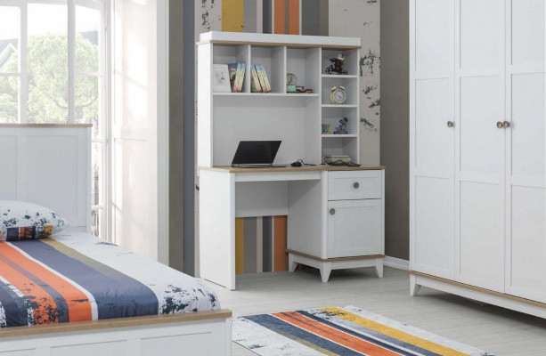 Holzdësch Schreifdësch Regal Computerdësch Holz Wäiss Kannerzëmmer