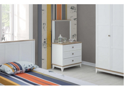 Kommode mat Spigel Kommodeschaf Holz Kannerzëmmer Wäiss Holzkascht