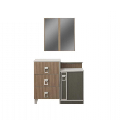 Schlofkummer Kommode Garnitur mat Spigel Holz Brong Set Konsolendësch