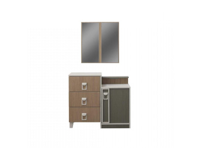 Schlofkummer Kommode Garnitur mat Spigel Holz Brong Set Konsolendësch