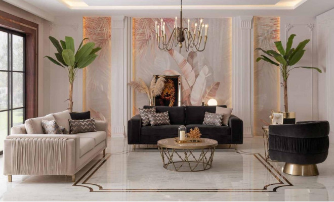 Elegant Sofa-Garnitur Sofa 3+3 Sëtzer mat Fotell fir Wunnzëmmer Nei Designen