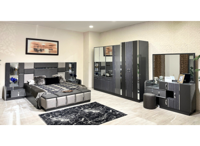 Luxus Gro Komplett-Schlofzëmmer Duebelbett 2x Nuetsdëscher Kleederschaf