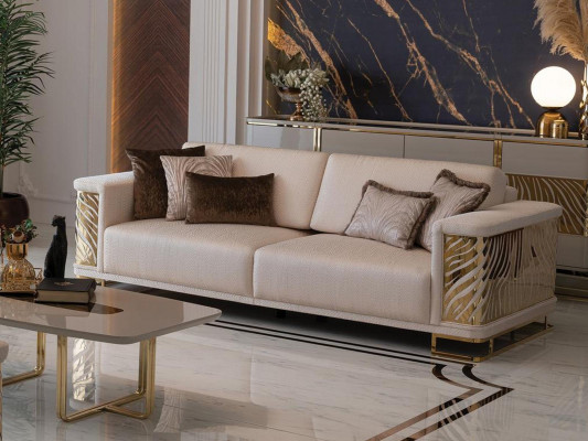 Schicke Sofa 4 Sëtzer Nei Modernen Design Beige Faarf mat Këssen