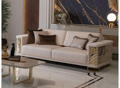 Schicke Sofa 4 Sëtzer Nei Modernen Design Beige Faarf mat Këssen
