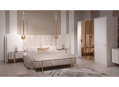 Schlofzëmmer Set 4tlg Komplett Bett 2x Nuetsdëscher Kleederschaf Luxus Miwwelen
