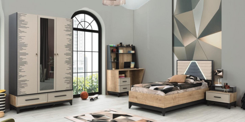 Komplett Kannerzëmmer Jugendbett Holz Set 4 Stéck Kannerzëmmer Braun