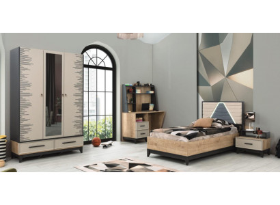 Komplett Kannerzëmmer Jugendbett Holz Set 4 Stéck Kannerzëmmer Braun