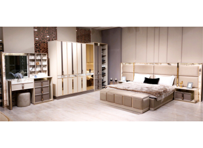Schlofkummer Set 6tlg Luxus Bett 2xNuetsdëscher Modern Schaf Schminktisch