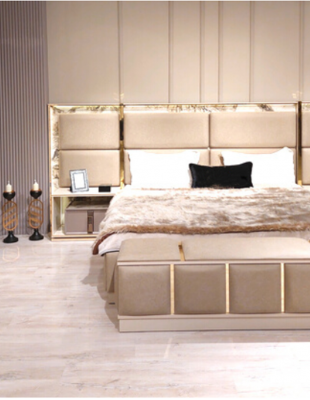 Schlofkummer Set 6tlg Luxus Bett 2xNuetsdëscher Modern Schaf Schminktisch