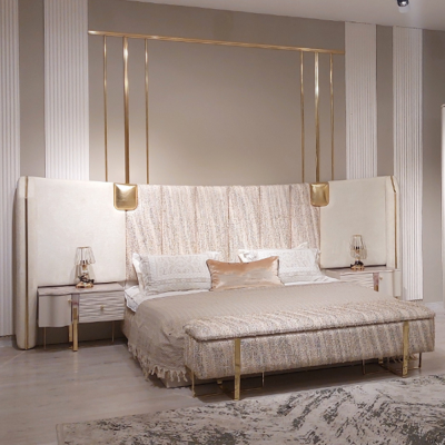 Bett 2x Nuetsdëscher Schlofkummer Komplett Luxus Ariichtung Nei Miwwelen