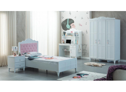 Weiß Grupp Kannerbett Kannermebel Kannerzëmmer Bett Holz Set 4tlg