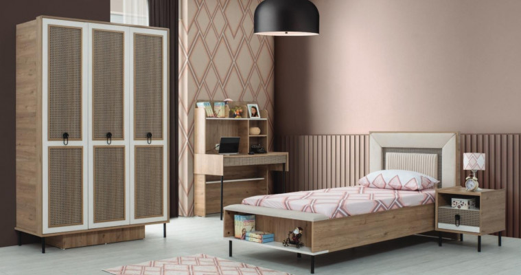 Modern komplett Kannersmöbel Kannerbett brong Holz Set 4 Deeler Bett Nei