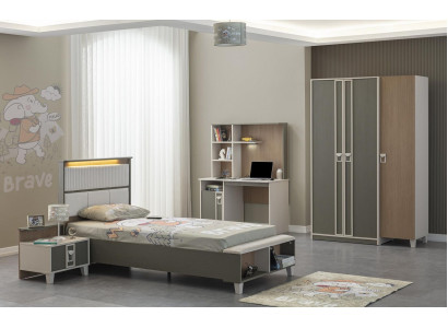 Garnitur Kannerzëmmer Bett Kannerbett Kannermeubel Grau Holz Set 4-Deel.