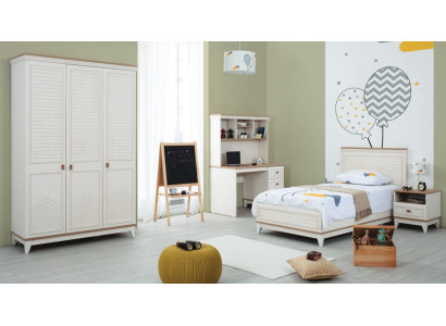 Schlofzëmmer Sätz Jugendbett Kannerbett Wäiss Holz Set 4 Stéck Bett Modern