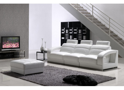 Dräisëtzer Sofa Couch Polster Couchen Sofas 3 Sëtzer mat Hocker Garnitur Polster
