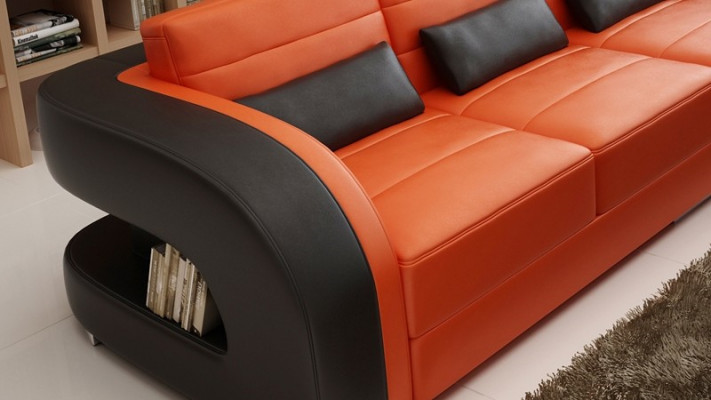 Garnitur Wunnlandschaft L-Form Nei Designer Sofa Canapé Ecksofa + Hocker Polster