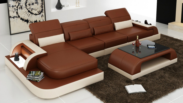 Couch Garnitur Polster Grouss XXL Sofas Couchen Sofa Wunnlandschaft Ecksofa + Dësch