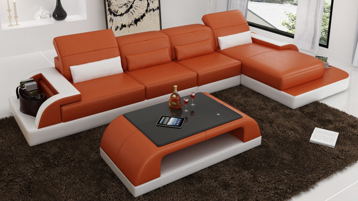 Couch Garnitur Polster Grouss XXL Sofas Couchen Sofa Wunnlandschaft Ecksofa + Dësch