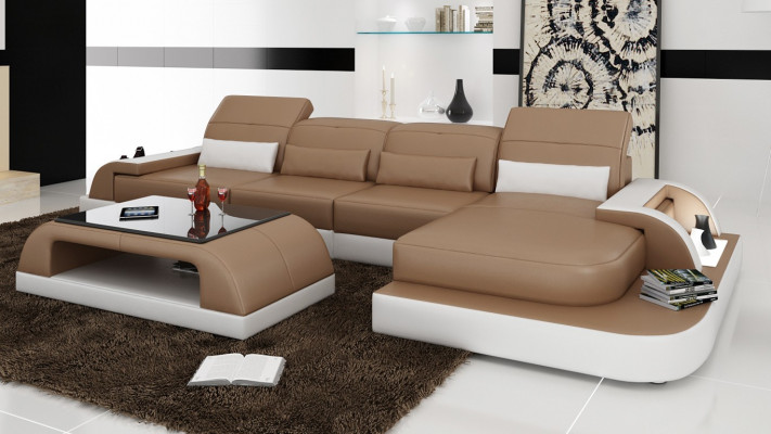 Couch Garnitur Polster Grouss XXL Sofas Couchen Sofa Wunnlandschaft Ecksofa + Dësch