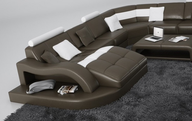 Modern Ecksofa an U-Form Polster Sitz Eck Couch + Couchtisch Komplett