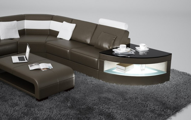 Modern Ecksofa an U-Form Polster Sitz Eck Couch + Couchtisch Komplett
