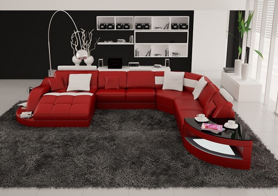 Modern Ecksofa an U-Form Polster Sitz Eck Couch + Couchtisch Komplett