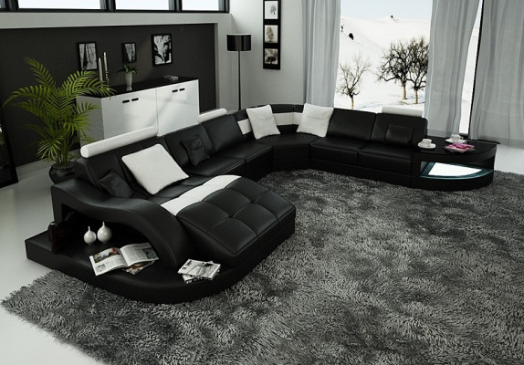 Modern Ecksofa an U-Form Polster Sitz Eck Couch + Couchtisch Komplett