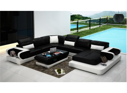 Ledersofa U Form Sofa Wunnlandschaft Beliichtete Ecksofa Canapé Garnitur Polster