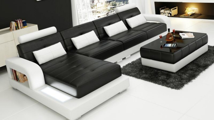 Eckcouch Lieder + Dësch Eck Sofa Couch Polster Garnitur Wunnlandschaft Eck