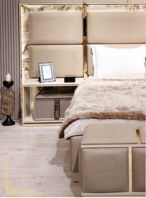 Modern Equipement Garnitur Schlofzëmmer Bett 2xNuechtstisch Design Miwwelen Nei