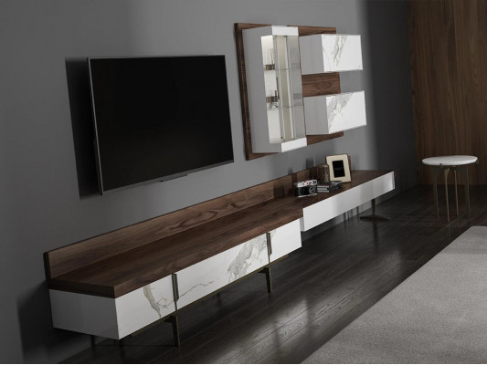 Wunnwand TV-Stänner Säitestéck Wandschaf Modern Wunnzëmmer Hänkvitrinn Holz