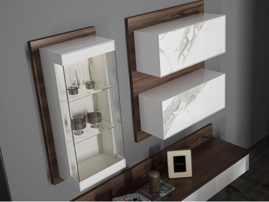 Wunnwand TV-Stänner Säitestéck Wandschaf Modern Wunnzëmmer Hänkvitrinn Holz