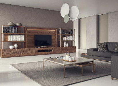 Wunnzëmmert-Miwwel Set 4 Stéck TV-Ständer 2x Bicherregaler Holzmöbel TV-Rahmen Komplett