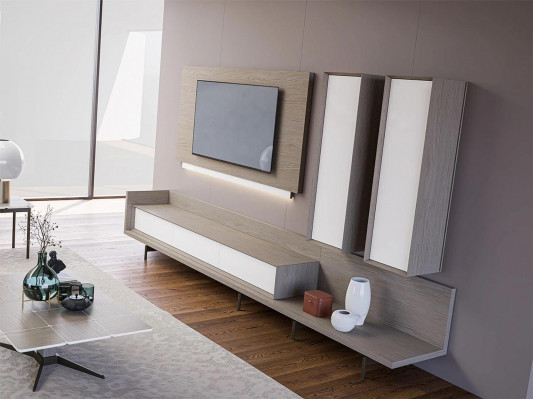 Wunnwand TV-Ständeren TV Rumm Ariichtung 2x Wandschränk Design Modern Garnitur