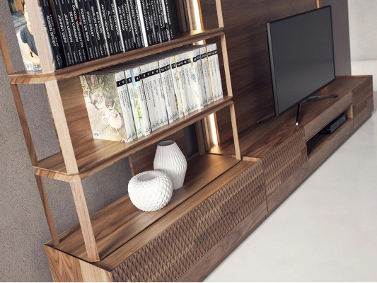 Luxus Wunnzëmmer Wunnwand TV-Ständer Holzmidden Bicherregaler Nei TV-Rahmen