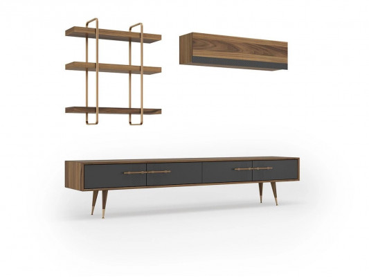 Moderne Set TV-Stander Design Wunnwand Wunnzëmmer Wandregal Luxus Wandspäicher
