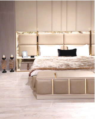Modern Equipement Garnitur Schlofzëmmer Bett 2xNuechtstisch Design Miwwelen Nei