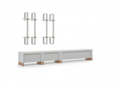 Wunnzëmmer Holzmöbel TV-Stänner Design 2x Wandregaler Modern Ariichtung